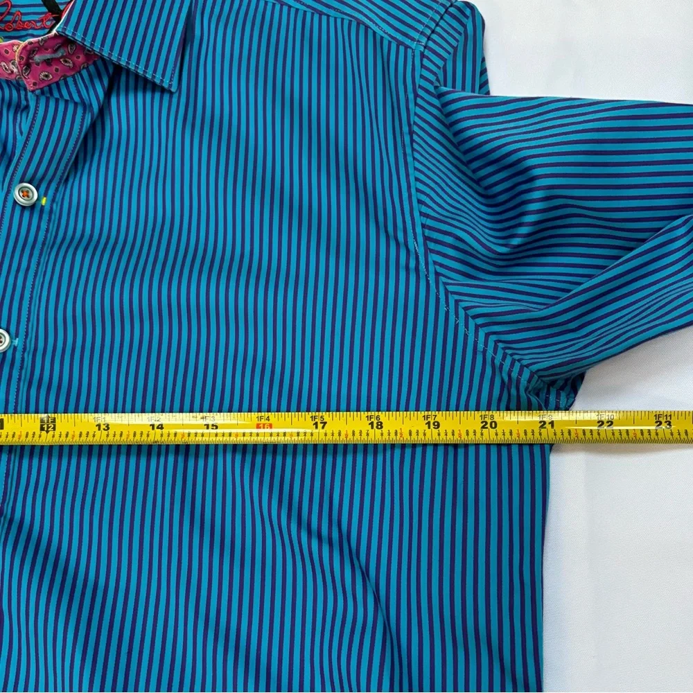 Robert Graham X Men’s Button Up Shirt Blue/Purple Stripes Size Medium - Picture 11 of 12